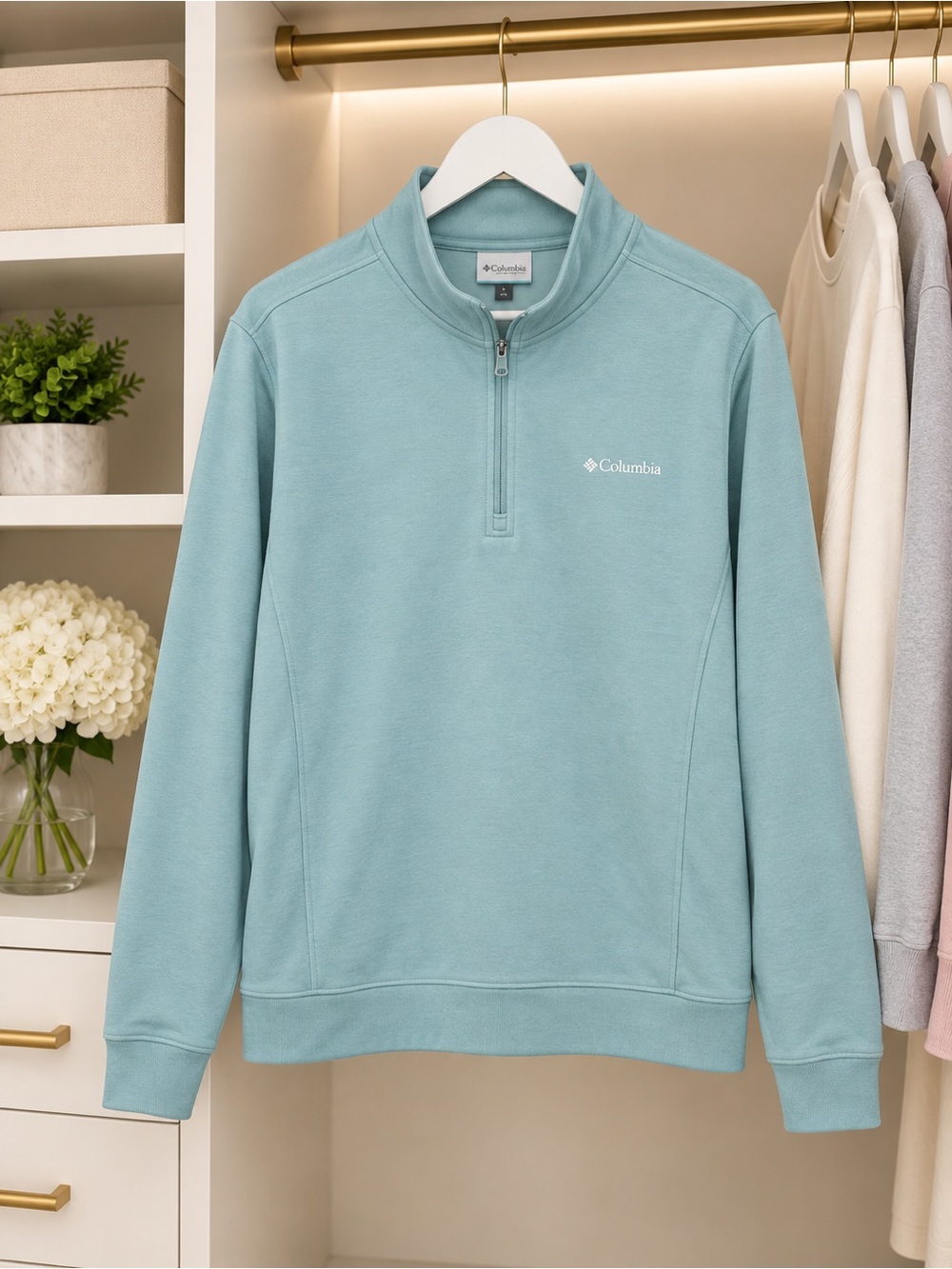 Columbia Women’s Zip-Neck Pullover Sweater in Seafoam. NWOT. Size XL